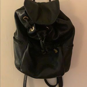 Black and Gold Victoria Leather Backpack Purse